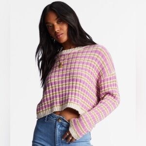 Billabong In A Daze Cropped Striped Ribbed Sweater Bright Orchid NEW Beachy